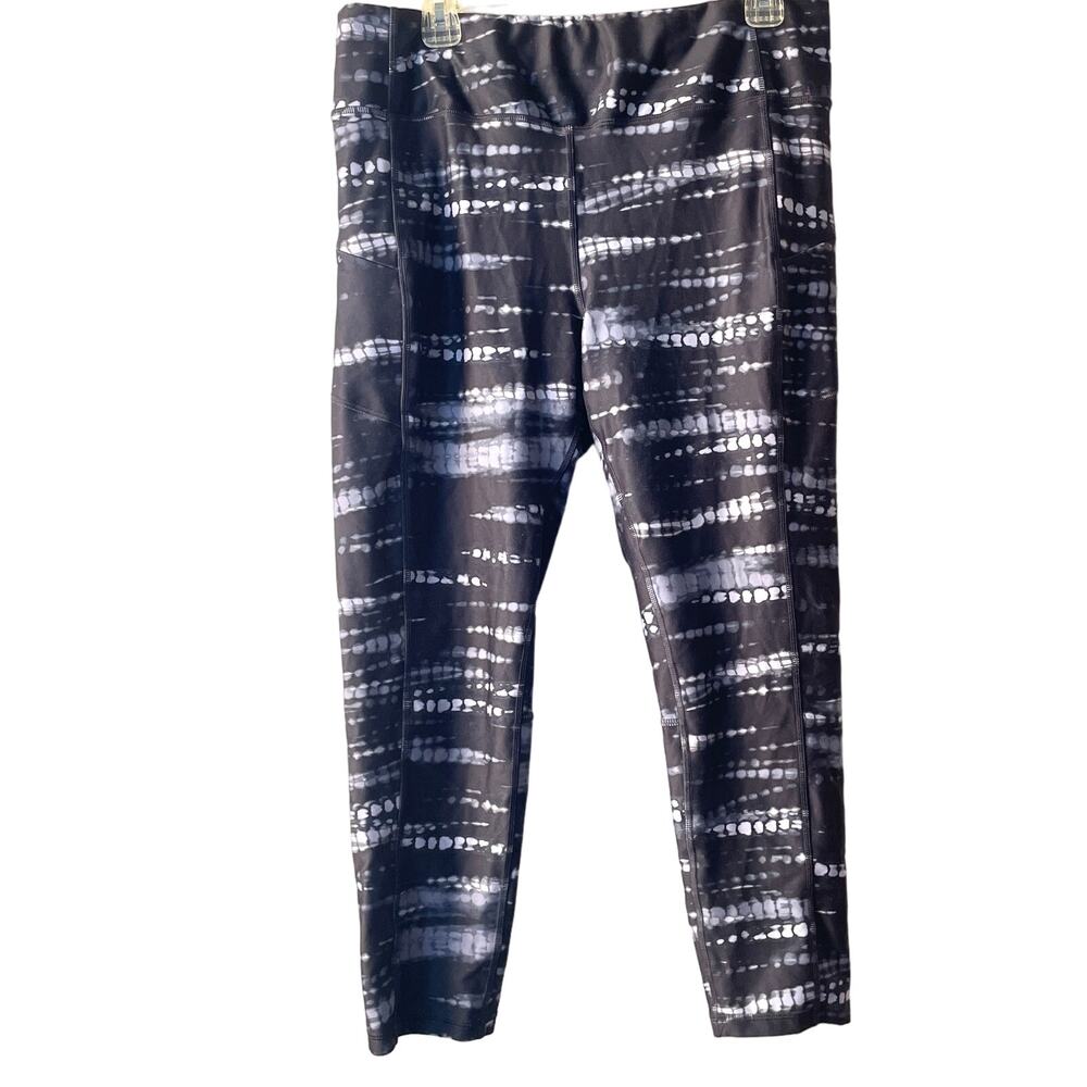 Avia Black white Space Dye Pattern Elastic Waist Active Leggings - Size 2X